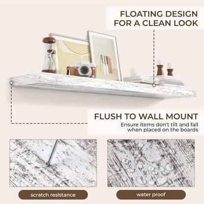 RICHFOCUS 55Inch Floating Shelves for Wall 2 Pack Shelves for Bedroom|Kitchen|Bathroom Wall Mounted Rustic Distressed Wood Floating Shelf with Invisible Brackets for Books|Storage|Decor, Rustic