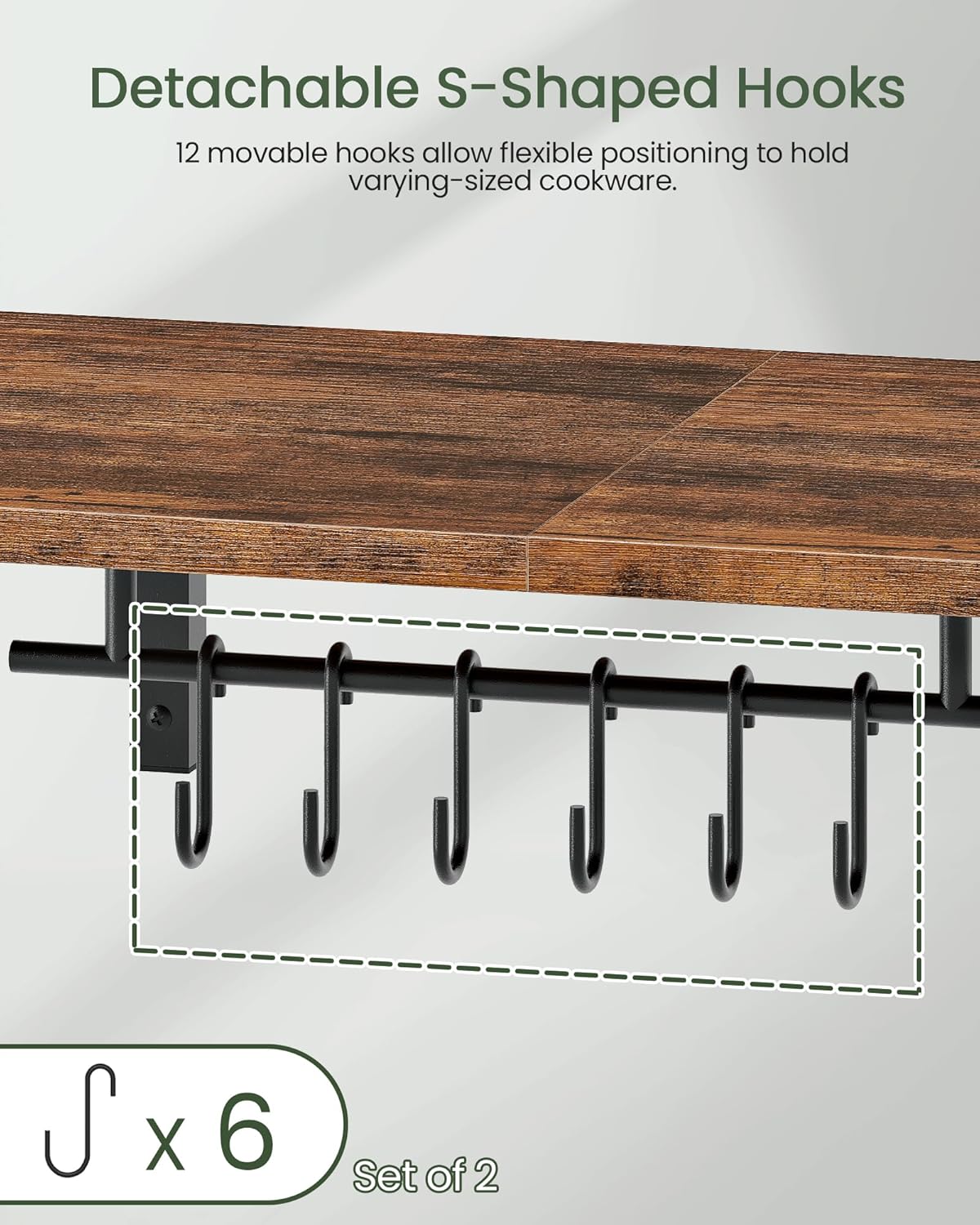 Wall-Mounted Pot Racks, Set of 2 Hanging Pot Rack, Floating Shelves, Wall Shelves, Vintage Pot Hangers for Kitchen, Wall Rack for Kitchen Storage, Rustic Brown and Black TPR26P2BF