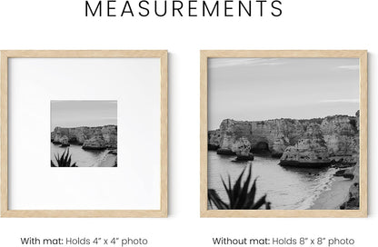 HAUS AND HUES Solid Oak Wood 8”x8” Picture Frames Matted to 4”x4” Set of 6-8x8 Standard Square Picture Frames, Photo Gallery Wall Frame Set, Beige 8x8 Picture Frames Matted (Beige Oak Frames)