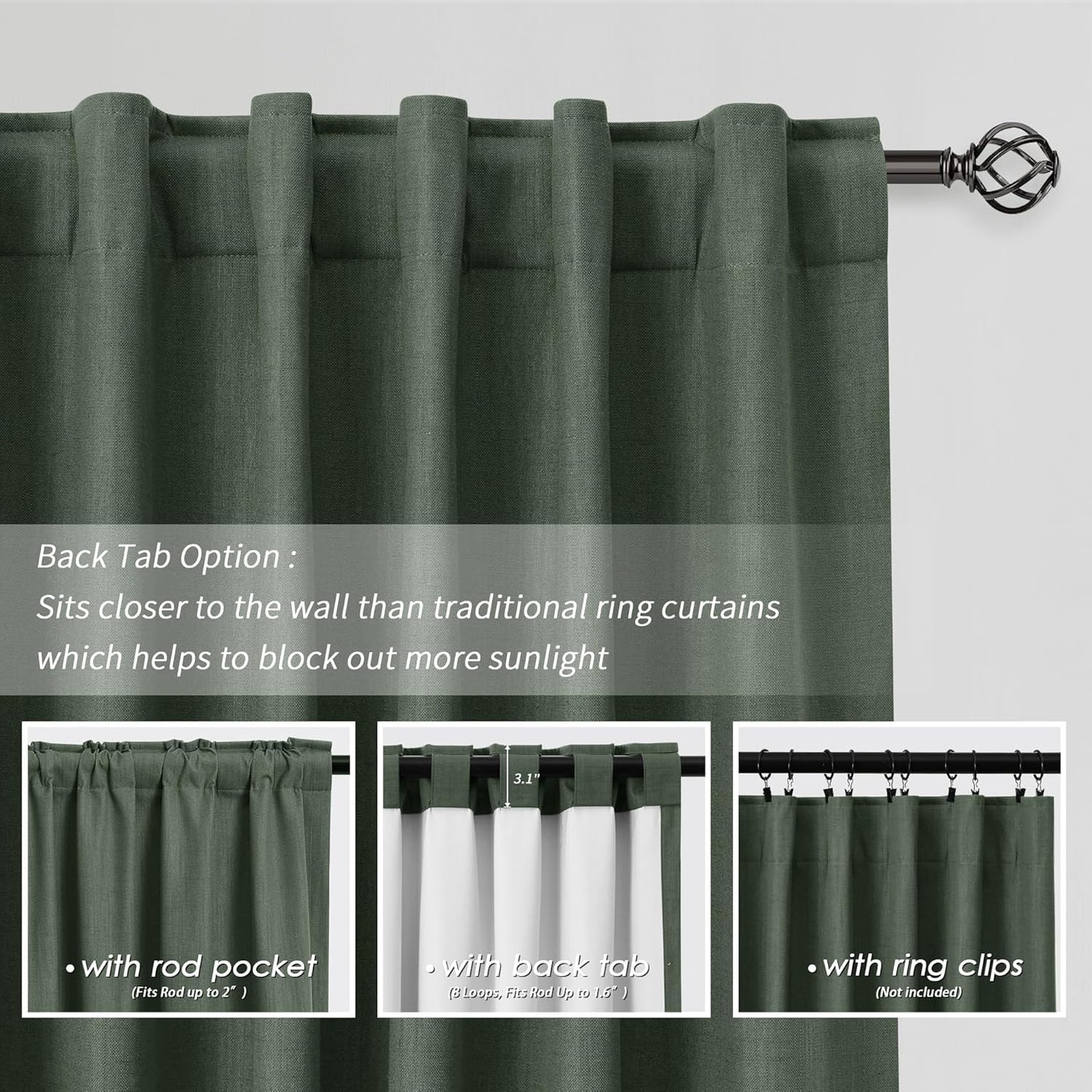 BOODII Christmas Curtains Olive Green Black Out Linen Curtains 84 Inch Length 2 Panels Set Back Tab Rod Pocket Curtain Thermal Insulated Noise Reduction Drapes for Farmhouse Living Room Loden, 52x84