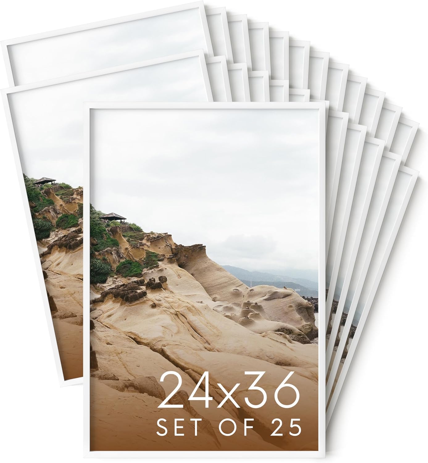 HAUS AND HUES 24x36 White Metal Picture Frames - Features Premium Aluminum, Vertical & Horizontal Hang, Shatterproof Plexiglass - Perfect for Home, Room, Office (24x36 in, White, Set of 25)