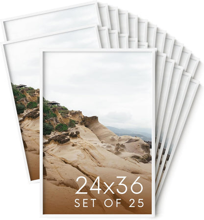 HAUS AND HUES 24x36 White Metal Picture Frames - Features Premium Aluminum, Vertical & Horizontal Hang, Shatterproof Plexiglass - Perfect for Home, Room, Office (24x36 in, White, Set of 25)
