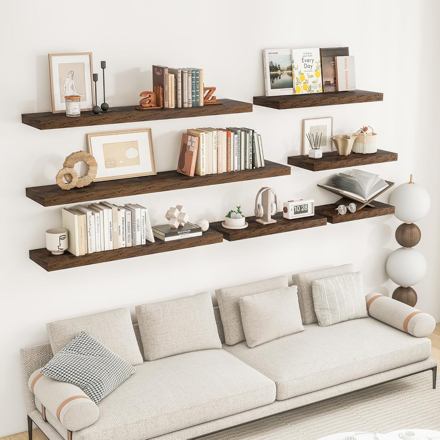 RICHFOCUS 72Inch Floating Shelves for Wall 1 Pack Shelves for Bedroom|Kitchen|Bathroom Wall Mounted Rustic Wood Floating Shelf with Invisible Brackets for Books|Storage|Decor, Rustic Brown