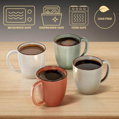 Ceramic Coffee Mugs Set of 4 - 16 oz Coffee Mug Set of 4 - Thick Durable Ceramic Mugs with Comfortable Handles - Dishwasher & Microwave Safe - Mug Sets 4 Beautiful Colors - Large 16 oz Full Capacity