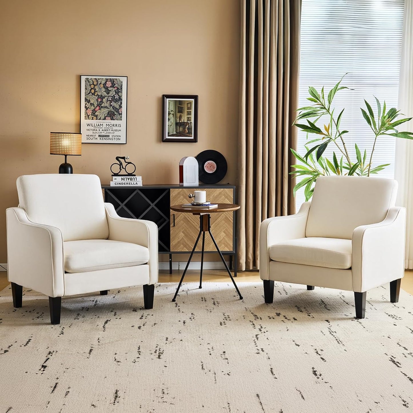 VINGLI Modern Accent Chairs Set of 2, Beige Living Room Chairs Comfy Armchair for Bedroom, Upholstered Sofa Chair Reading Chair for Small Spaces, Apartment, Waiting Room