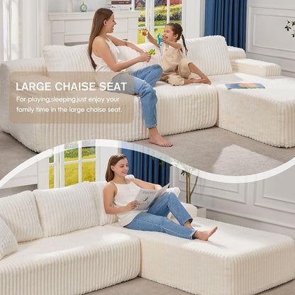 Hobestluk Modular Sectional Sofa Couches 108" L-Shape Couch 3 Seat Modular Sofa Memory Foam Sectional Couches for Living Room, Boneless Couch with Oversized Chaise (White, Right Facing)