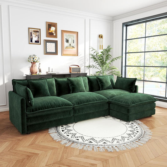 Sectional Sofa 3 Seater with Movable 1 Ottoman,Oversized Modular Couch Deep Seat (Green, 111.5