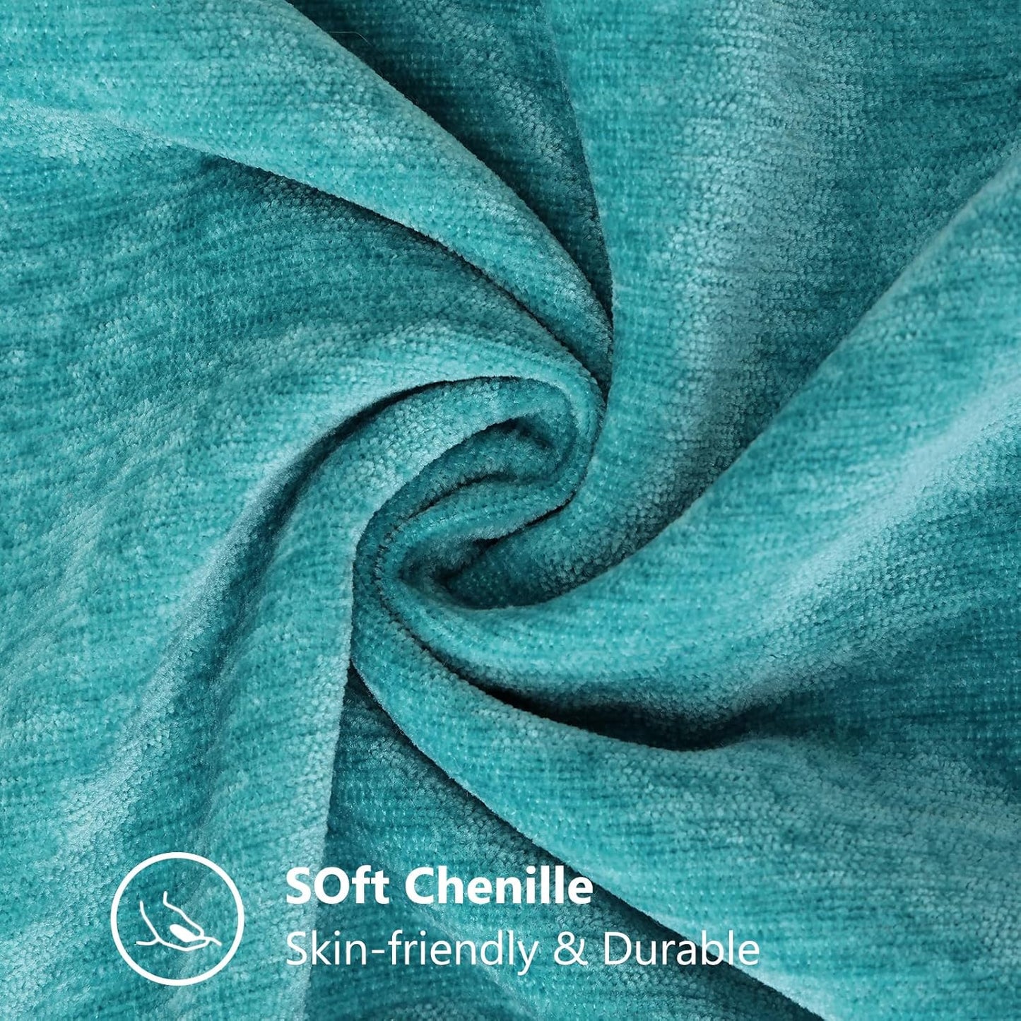 decorUhome Chenille Soft Throw Pillow Covers 12x20 Set of 2, Lumbar Velvet Farmhouse Neutral Decorative Euro Pillow Covers with Stitched Edge for Couch Sofa Bed Home Decor, Turquoise