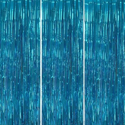 3 Pack Foil Fringe Backdrop - Blue Shiny Tinsel Curtains for Party Decoration/Photo Booth Props - 3.3x8.2 FT Metallic Foil Backdrop for Birthday, Wedding, Graduation, Christmas.