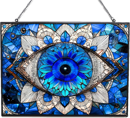Rectangle Evil Eye Suncatcher Indoor/Outdoor Stained Glass Window Hanging Handmade Suncatchers Home Decor Garden Christmas Party Wedding Housewarming Gifts