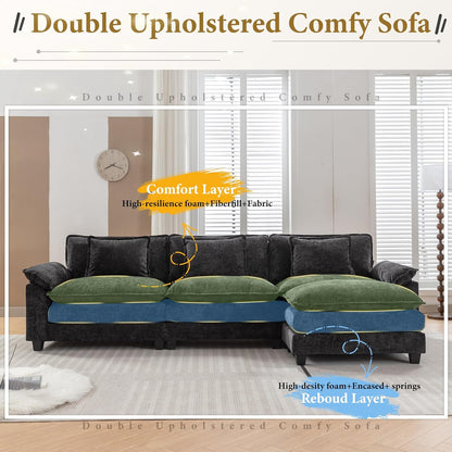 URRED Modular Sectional Sofa Comfy Cloud Couch, Modern Chenille Sofa Sleeper Deep Seat Couches with Ottoman/Pillows for Living Room (Black, 117''- L Shape)