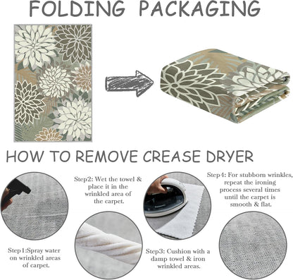 Area Rug 2x3 Brown White Washable Entry Small Rug Multicolored Tropical Botanical Modern Floral Indoor Kitchen Door Mat Entrance Carpet Non Slip for Bedroom Living Room, Porch