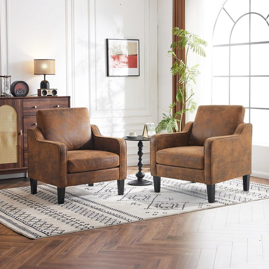 VINGLI Accent Chairs Set of 2 Living Room Chairs Rustic Reading Chair for Bedroom Scooped Arm Chair