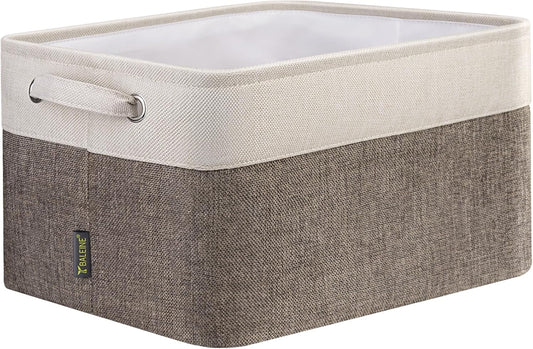 BALEINE 1 Pack Fabric Storage Bins for Shelves, Linen Storage Baskets for Organizing, Decorative Closet Bins for Clothes, Home (Brown, 15''x11''x9.5'')