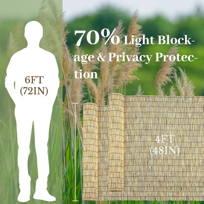 Natural 2 Pack 4FT X 16.4FT Reed Fencing Roll, Balcony Privacy Shade Reed Bamboo Fencing Garden Fence Border, Wind Block Sunshade Fence Screen for Outdoor Yard Patio Flower Bed Edge