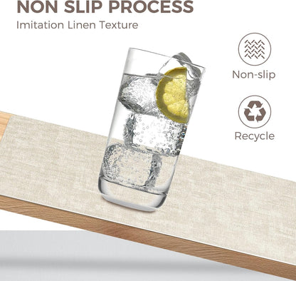 Vinyl Placemats Set of 4, Faux Leather Waterproof and Heat Resistant Place Mats, Washable Anti-Slip Table Mats with Coaster, Wipeable Placemats for Indoor & Outdoor 17" x 12" (Beige, Set of 4)