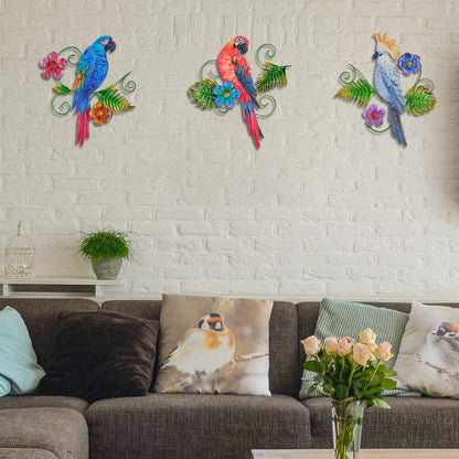 Yonivexis Metal Birds Wall Art Decor 3D Colorful Birds Sculpture Parrot Outdoor Hanging Decor Bird Wall Art Decorations Fence Patio Balcony Living Room, Style 5