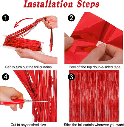 2 Pack Red Tinsel Backdrop, 3.28 FT x 7.05 FT Fringe Curtains, Red Foil Tinsel Party Streamer Backdrop Curtains, Wedding Photo Backdrop Party Decorations for Wedding Anniversaries