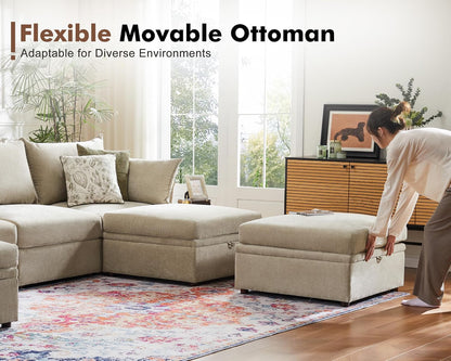 102.6" U Shaped Modular Sectional Sofa, 5 Seater Couch with Storage Ottoman Deep Seat and High Backrest with Removable Cover for Living Room, Apartment - Chenille Beige