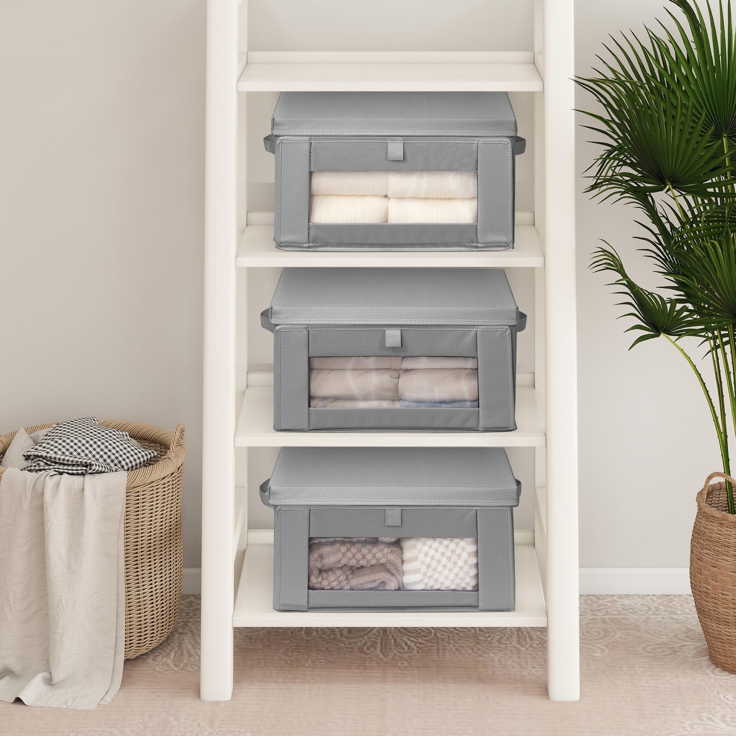 STORAGEIDEAS Thick Fabric Storage Bins with Lids, Collapsible Storage Box Closet Shelf with Clear