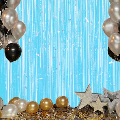 3 Pack Foil Fringe Backdrop - Pastel Blue Shiny Tinsel Curtains for Party Decoration/Photo Booth Props - 3.3x8.2 FT Metallic Foil Backdrop for Birthday, Wedding, Graduation, Christmas.