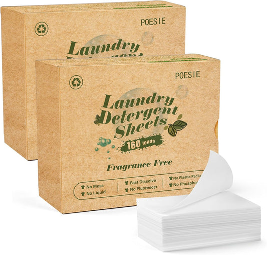 Poesie Laundry Detergent Sheets Fragrance Free 320 Sheets Liquid Free Travel Laundry Soap