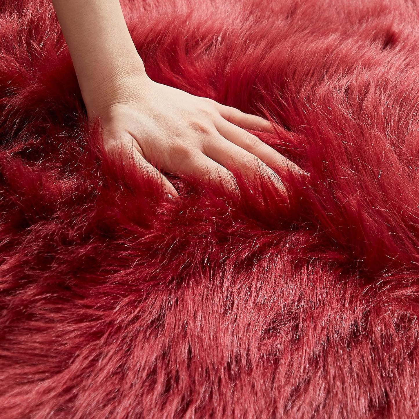 AMTOVO Faux Fur Rug, Burgundy Ultra Soft Fluffy Shag Sheepskin Rug, 2 x 6 ft Runner Area Rugs for Bedroom Sofa Throw Cushion Room Decor, Rectangle