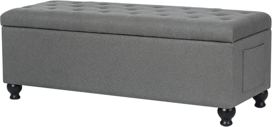 Storage Ottoman Bench 46 Inch Ottoman Bench with Storage Fabric Tufted Benches for End of Bed, Upholstered Ottomans Benches King Size with Hinged Lid for Living Room Bedroom Grey
