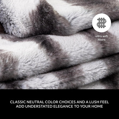Mon Chateau Luxury Printed Faux Fur Throw with 6cm Foldover for Couch, Sofa, or Bed - Plush Ultra Soft Blanket for Sleeping or Home Décor, 60" x 70" (Striped)