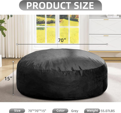 Hobestluk 6FT Bean Bag Chair Bean Bag Chairs for Adults Giant Bean Chairs with Velvet Cover, Memory Foam BeanBag Chair Fluffy BeanBag Chairs for Living Room, Bedroom- Black (70" x 70" x 15")