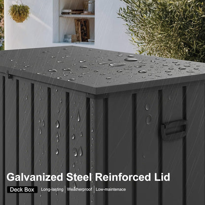 PURPLE LEAF Outdoor Deck Box 160 Gallon Waterproof Lockable Storage Box Container with Lid Deck Organization for Patio Cushions Side Table Pool Accessories Garden Tools, Gray