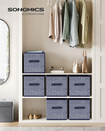 SONGMICS Storage Cubes, 11.8-Inch Non-Woven Fabric Bins with Double Handles, Set of 6, Closet