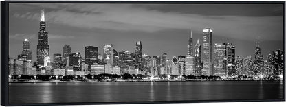 Wieco Art Framed Wall Art Chicago City Center Skyline Black and White Wall Decor Canvas Prints Modern Cityscape Wall Decorations for Living Room Pictures for Bedroom Decorations
