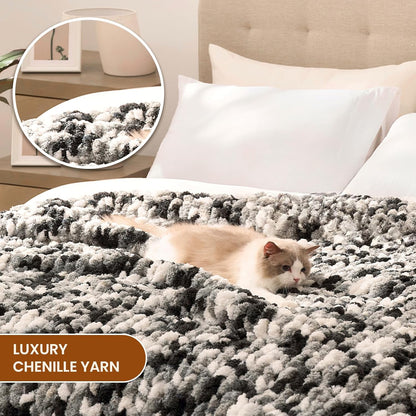 L'AGRATY Chunky Knit Blanket Throw: 50''x60'' Chenille Chunky Knitted Throw Blankets for Bed Couch - Handmade Thick Cable Knit Blanket - Large Crochet Rope Blankets for Home Decor