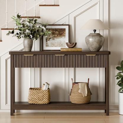 Lulive 51" Fluted Console Table for Entryway, Entryway Table with 3 Wooden Drawers, Farmhouse Behind Sofa Table for Living Room, Hallway, Couch, Foyer