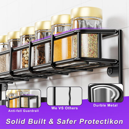 SUFAUY 2 Pack Spice Rack Wall Mount, 3 Tier Narrow Spice Rack Hanging Small Shelf for Cupboard, Black