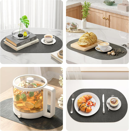 DOLOPL Placemats Set of 6, Oval Reversible Wipeable & Heat Resistant Place Mats, Modern Faux Leather Table Mats for Kitchen, Neutral Tablemats for Dining Table Decor, Wedding, Party(Charcoal)