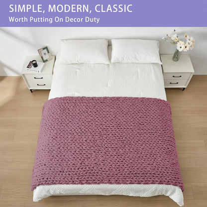 Bigacogo Chunky Knit Throw Blanket for Couch, 40x80 inches, 100% Hand Knitted with Thick Jumbo Chenille Yarn, Cozy Soft Large Rope Knot Cable Crochet Blankets for Sofa Bed Living Room, Burnt Rose