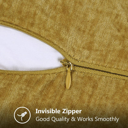 decorUhome Chenille Soft Throw Pillow Covers 18x18 Set of 2, Farmhouse Velvet Neutral Decorative Euro Pillow Covers with Stitched Edge for Couch Sofa Bed Home Decor, Mineral Yellow