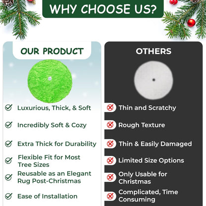 AOGU 48 Inch Faux Fur Christmas Tree Skirt Green Plush Skirt for Merry Christmas Party Christmas Tree Decoration