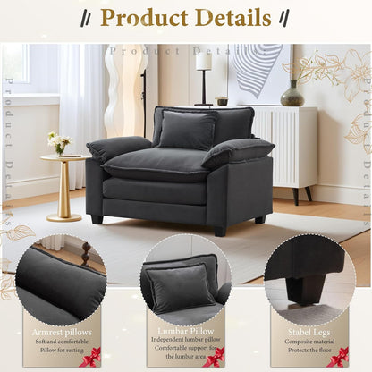 URRED Modular Sectional Sofa Comfy Cloud Couch, Modern Velvet Sofa Sleeper Deep Seat Couches with Ottoman/Pillows for Living Room (Dark Gray, 53'')