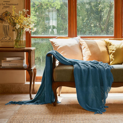 lifein Throw Blanket for Couch, Soft Boho Decor Bed Throw,Cozy Blue Chenille Knitted Small Farmhouse Lightweight Throw for Spring(Sky Blue,60 * 80")