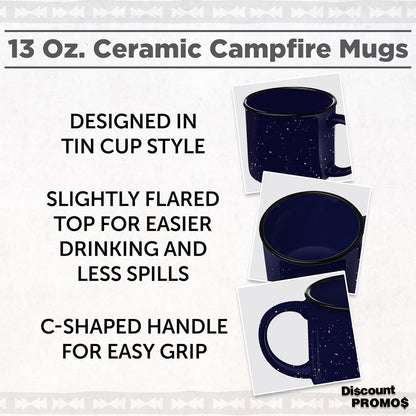 DISCOUNT PROMOS Ceramic Campfire Coffee Mugs 13 oz. Set of 10, Bulk Pack - Perfect for Tea, Espresso, Cappuccino, Hot Cocoa - Blue