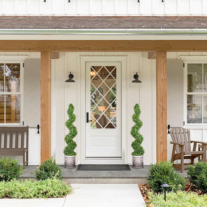 3FT Artificial Spiral Boxwood Topiary Trees with Antique-White Roman-Style Planter - Outdoor&Indoor Year-Round Garden, Porch, Entryway Decor (2 Pack)