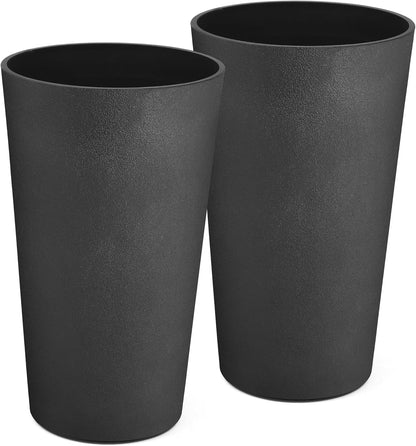 24" Tall Planters for Outdoor Plants, Set of 2 Heavy-Duty Resin Flower Pots, Matte Black Leather Grain Finish, Durable & Weather-Resistant, Ideal for Garden, Patio, Yard, Porch, or Home Use