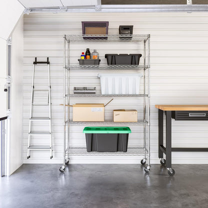 Seville Classics UltraDurable Heavy Duty NSF Solid Steel Wire Rack Storage Unit Organizer for Garage, Warehouse, Office, Restaurant, Classroom, Kitchen, 5-Tier Shelving, 48" W x 18" D