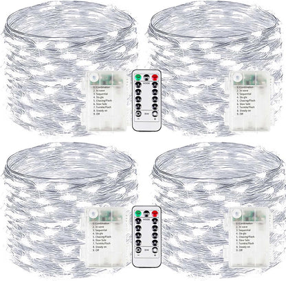 4-Pack Fairy Lights Battery Operated with Remote, Waterproof 33FT 100 LED Battery String Lights Outdoor Indoor, 8 Modes Twinkle Lights with Timer for DIY Home Centerpiece Christmas Decor (Cool White)