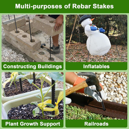 AAGUT Rebar Stakes 24 Inch 10 Pcs Landscape Timber Spikes 1/2", Heavy Duty Straight Garden Plant Stakes for Concrete Forming, Ground Anchors with Chisel Point End, Black