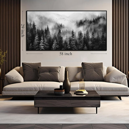 Foggy Forest Wall Art for Living Room Black and White Pictures for Wall Home Office Wall Decor with Black Frame 29 x 58 Inch