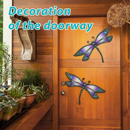 Metal Dragonfly Wall Decor, Handmade Mosaic Glass & Iron Art for Outdoor Garden, Patio, Fence, Vibrant Purple Wall Art Sculpture (15 Inch) - Bedroom, Living Room Decorative Ornaments